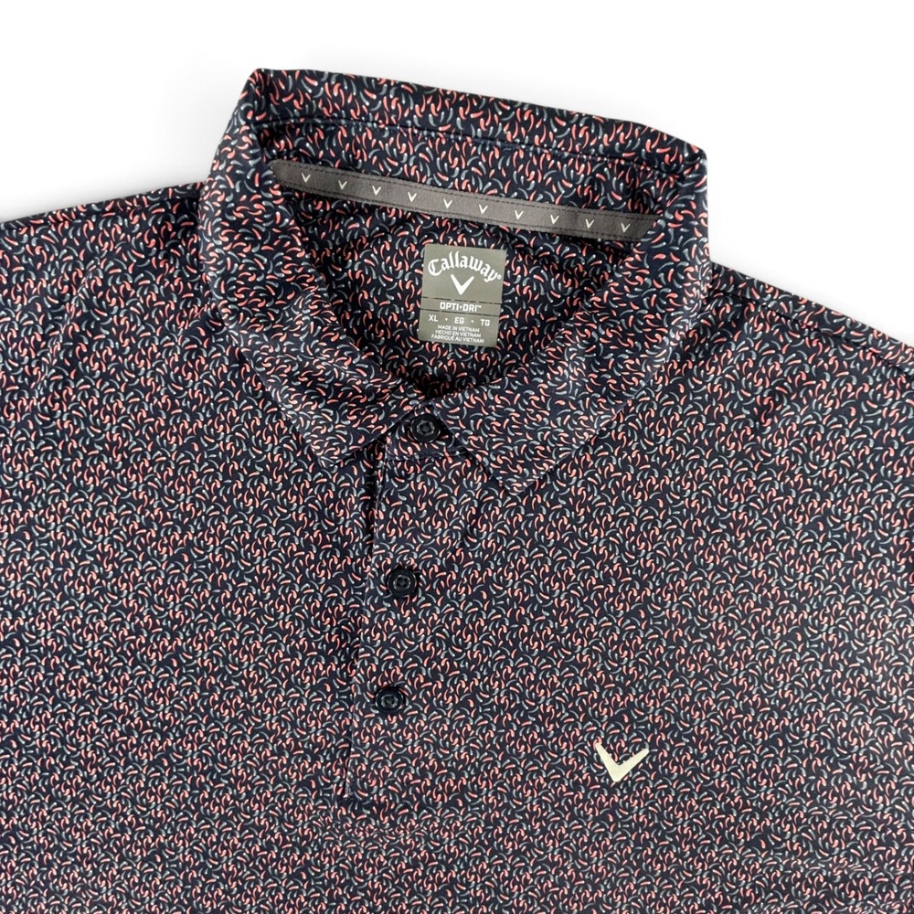 Callaway Golf Polo Shirt Mens XL Navy Red Opti-Dri Stretch Micro Print
